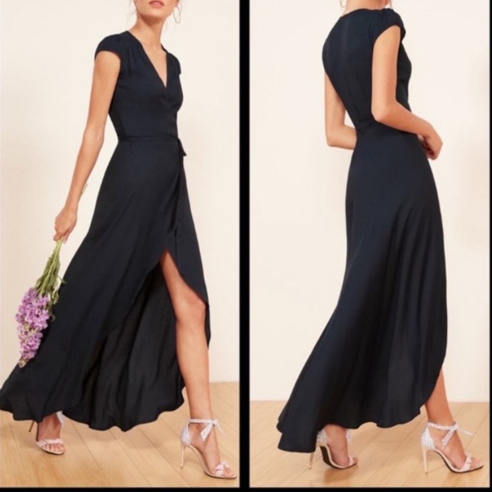 Reformation CHAMOMILE Navy Blue Wrap Dress